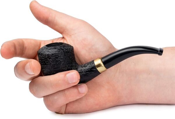 Dr. Watson - Wooden Tobacco Pipe, classic Bent Dublin shape, Fits 9mm filter, Comes with Pouch, Boxed (Rusticated) - Image 6