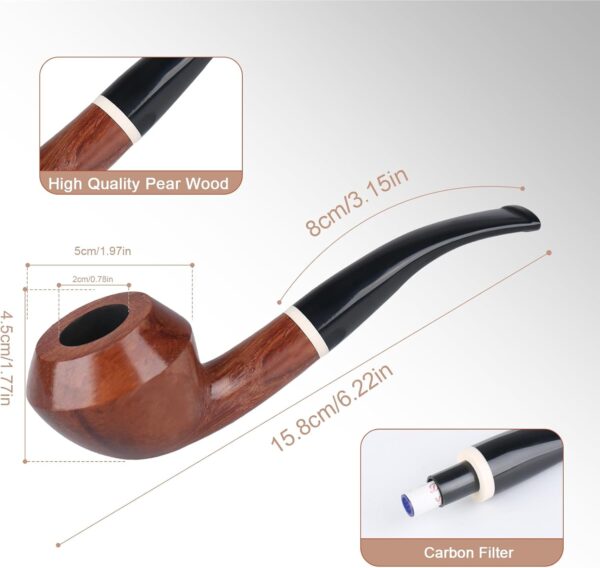 Rosewood Tobacco Pipe Set – Handmade Wooden Pipe with Bent Stem, Cleaning Accessories & Gift Box – Classic Gentleman’s Collectible for Beginners & Collectors - Image 2