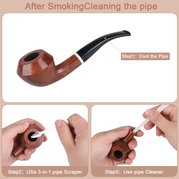 Rosewood Tobacco Pipe Set – Handmade Wooden Pipe with Bent Stem, Cleaning Accessories & Gift Box – Classic Gentleman’s Collectible for Beginners & Collectors - Image 5