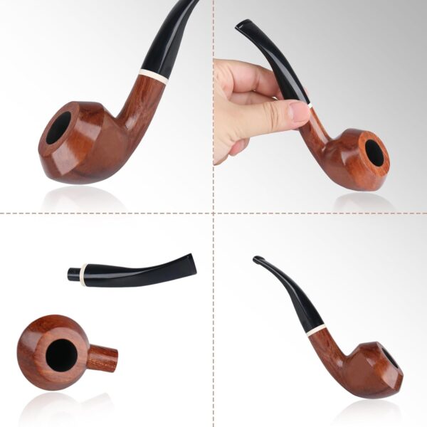 Rosewood Tobacco Pipe Set – Handmade Wooden Pipe with Bent Stem, Cleaning Accessories & Gift Box – Classic Gentleman’s Collectible for Beginners & Collectors - Image 6