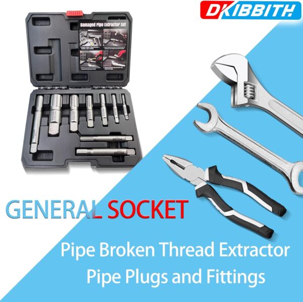 Pipe Extractor Set, 9-Piece Heavy Duty Steel Broken Pipe Extractors for Removing Damaged Threaded Pipes & Fittings from 1/8" to 1", with Durable Storage Case, Ideal Tools for Plumbers Mechanics DIY - Image 5