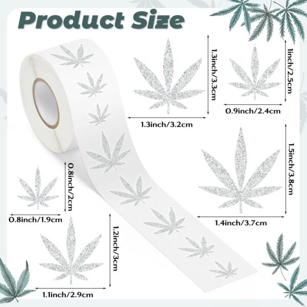 Weed Marijuana Stickers for Adult - 1 Roll 1000pcs Glitter Weed Decal Decorations, Cute Leaf Vinyl Sticker Label for Water Bottle Laptop Luggage Car Skateboard Party Decor Gift (Silver) - Image 2