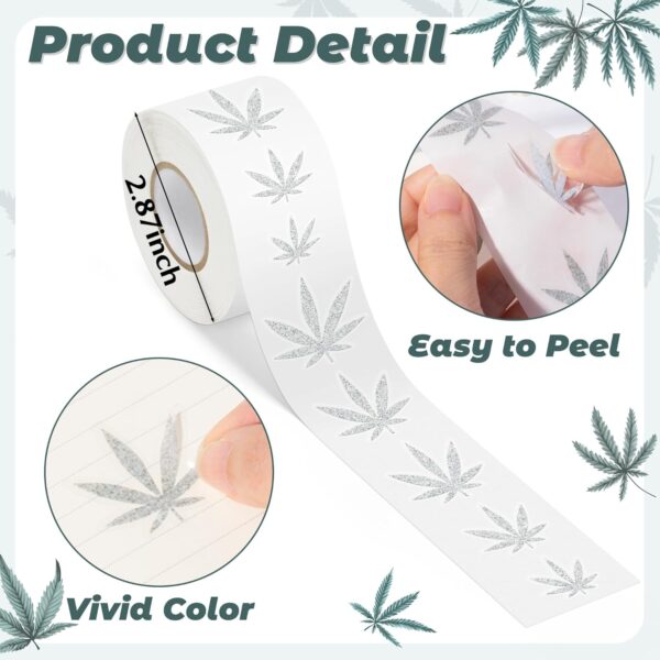 Weed Marijuana Stickers for Adult - 1 Roll 1000pcs Glitter Weed Decal Decorations, Cute Leaf Vinyl Sticker Label for Water Bottle Laptop Luggage Car Skateboard Party Decor Gift (Silver) - Image 3