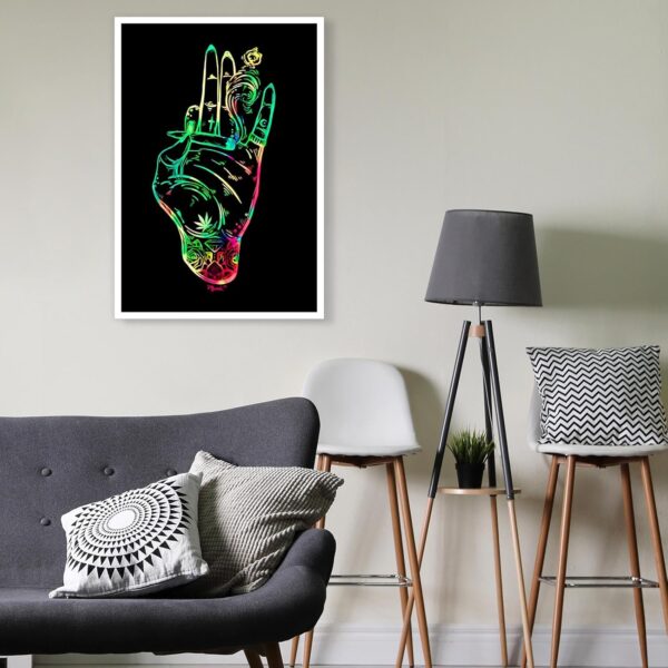 Bittiler Trendy Smoking Gesture Posters Hippie Trippy Stoner Pothead Weed Marijuana Art Neon Cool Colorful Blacklight Palm Smoke Psychedelic Prints For Home Bedroom Dorm Wall Decor 24x36in Unframed - Image 2
