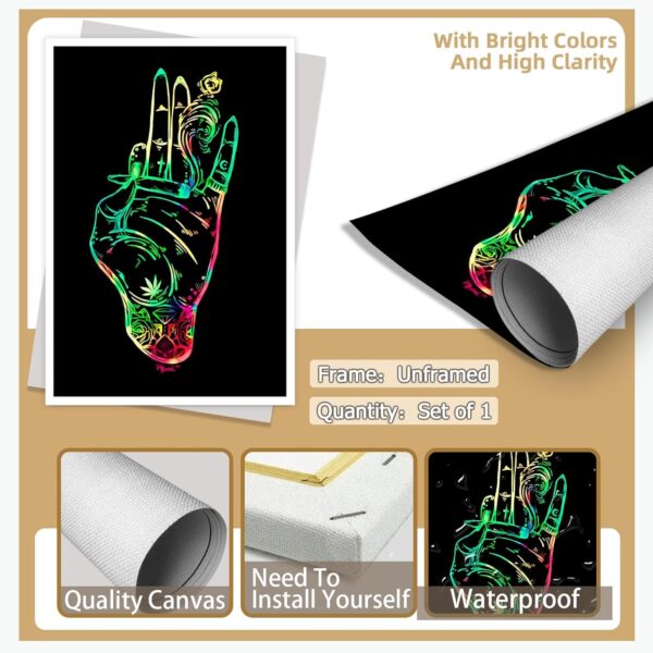 Bittiler Trendy Smoking Gesture Posters Hippie Trippy Stoner Pothead Weed Marijuana Art Neon Cool Colorful Blacklight Palm Smoke Psychedelic Prints For Home Bedroom Dorm Wall Decor 24x36in Unframed - Image 7