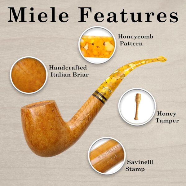 Savinelli Miele Series - Honeycomb Pattern Hand Crafted Briar Wood Pipe, Made in Italy, Polished Finish, 606 KS - Image 3
