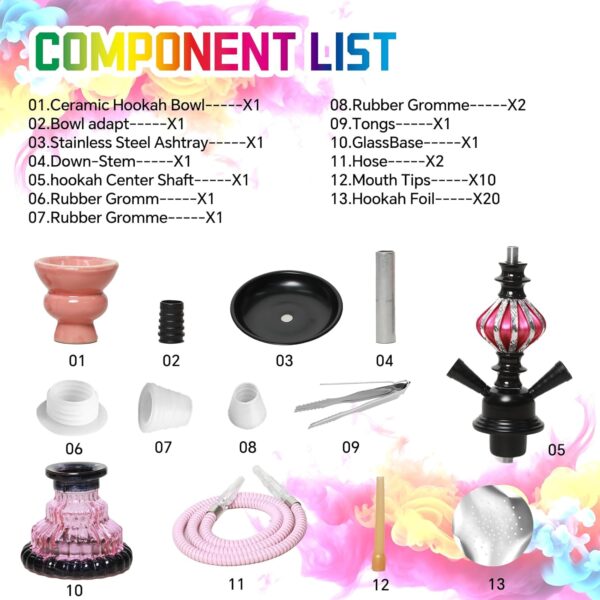 Travel Portable Hookah Set with Everything–Ideal for Social Gatherings、Road Trips、 Camping、Friend/Family Get-Togethers Includes 1 Hookah Bowl、2 Hookah Hoses、 20 Perforated Hookah Foils（purple） - Image 2