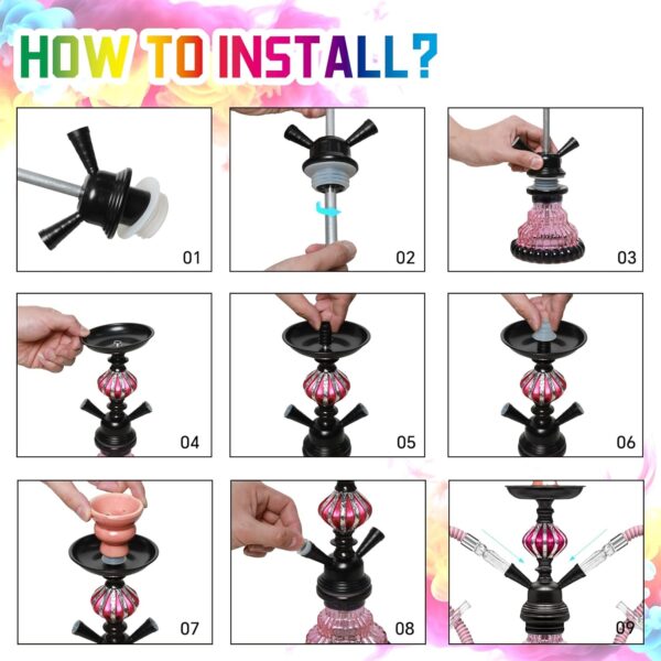 Travel Portable Hookah Set with Everything–Ideal for Social Gatherings、Road Trips、 Camping、Friend/Family Get-Togethers Includes 1 Hookah Bowl、2 Hookah Hoses、 20 Perforated Hookah Foils（purple） - Image 3