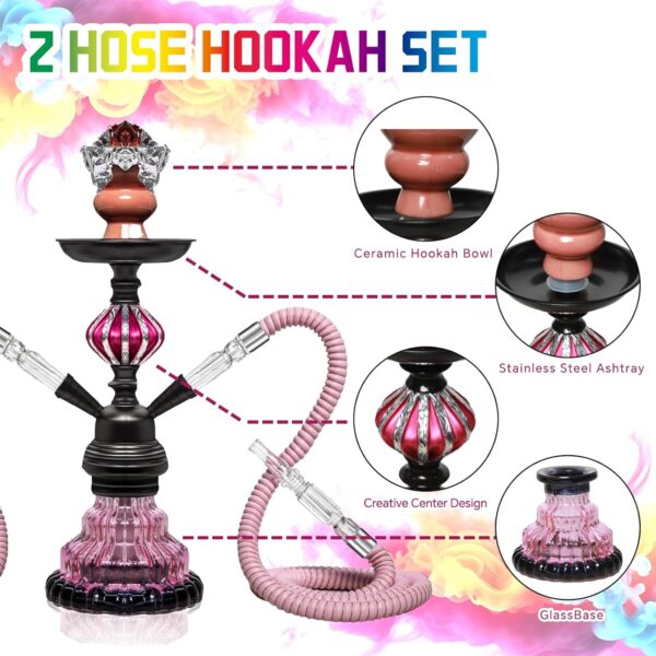 Travel Portable Hookah Set with Everything–Ideal for Social Gatherings、Road Trips、 Camping、Friend/Family Get-Togethers Includes 1 Hookah Bowl、2 Hookah Hoses、 20 Perforated Hookah Foils（purple） - Image 4