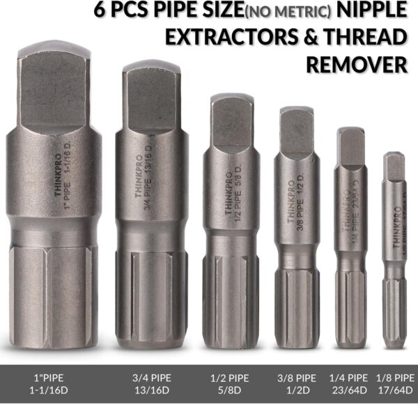 6 Piece Pipe Extractor Set, 1/8 PIPE to 1 inch Tough Steel Extractors for Broken Pipes, Pipe Easy Out Extractor Set Damaged Threaded Ends of Pipe, Pipe Plugs (6-Piece) - Image 2