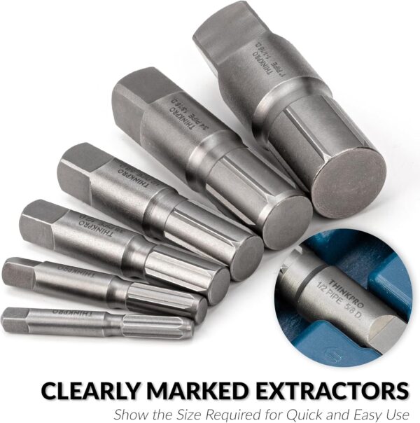 6 Piece Pipe Extractor Set, 1/8 PIPE to 1 inch Tough Steel Extractors for Broken Pipes, Pipe Easy Out Extractor Set Damaged Threaded Ends of Pipe, Pipe Plugs (6-Piece) - Image 6