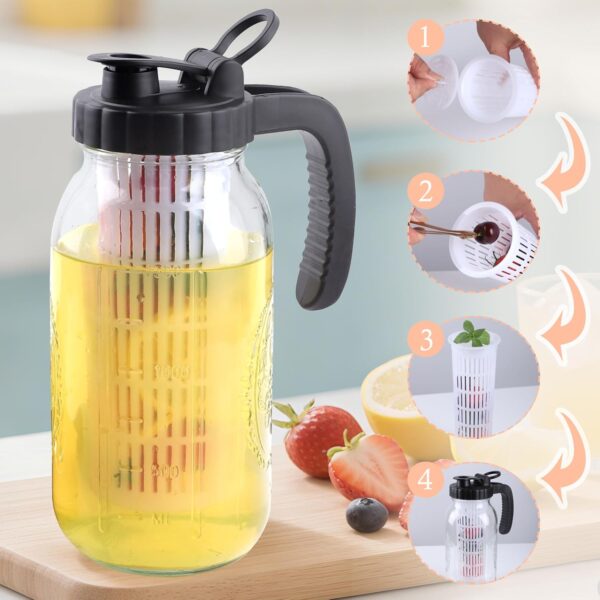 Fruit Infuser For 64 Oz Wide Mouth Mason Jar Pitcher Tea Infuser For 2 Quart Water Pitcher Food Grade Mesh Filter For Fruit Infused Water, Iced Tea, Lemonade, Mint Water, Cocktail, Cold Brew - Image 5