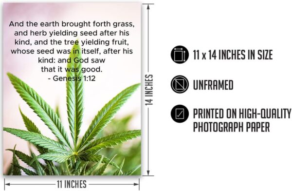 Genesis 1:12 - Medical Marijuana Wall Decor - Cannabis Gifts - Cannabis Decor - Herb Yielding Seed - Weed Plan Poster, Print, Canvas - 11x14 unframed print - Image 3