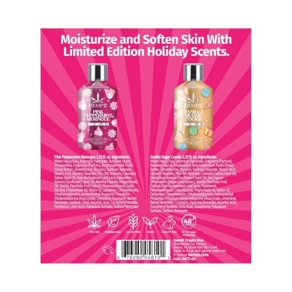 Hempz Holiday Mini Lotion Gift Set, Pink Peppermint & Frosted Vanilla Sugar Cookie Moisturizer, Sweets & Treats Duo, 2.25 oz - Image 2