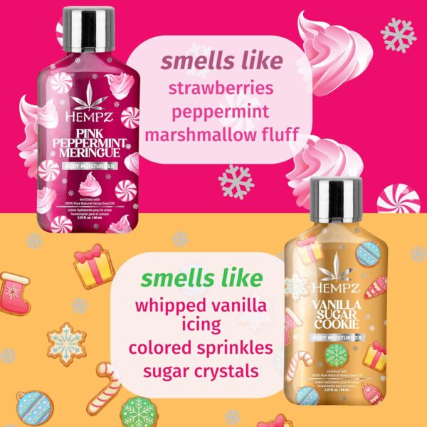 Hempz Holiday Mini Lotion Gift Set, Pink Peppermint & Frosted Vanilla Sugar Cookie Moisturizer, Sweets & Treats Duo, 2.25 oz - Image 3