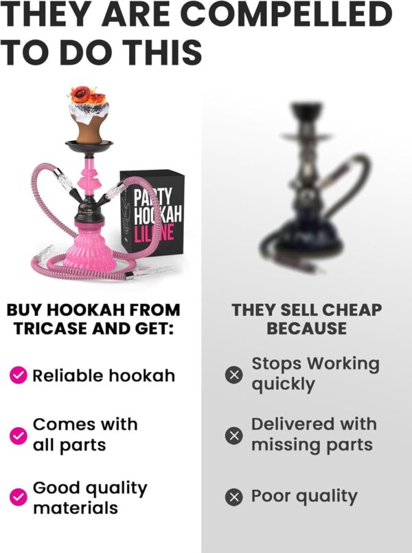 Pink Hookah Set 2 Hose Hookah – LilOne 12” Pink Sisha Set with Prepunched Foil, Hooka Bowl, Disposable Tips, Mouthpiece, Tongs, Portable Hooka Pipe - Mini Sisha Machines - Image 2