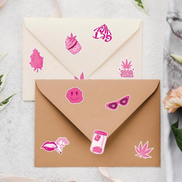 Weed Marijuana Stickers for Adult - 2 Rolls 1000pcs Pink Glitter Weed Decal Decorations, Cute Leaf Vinyl Sticker Label for Laptop Water Bottle Car Luggage Skateboard Party Decor Gift (Pink) - Image 4