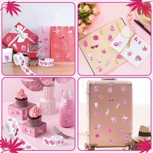 Weed Marijuana Stickers for Adult - 2 Rolls 1000pcs Pink Glitter Weed Decal Decorations, Cute Leaf Vinyl Sticker Label for Laptop Water Bottle Car Luggage Skateboard Party Decor Gift (Pink) - Image 7
