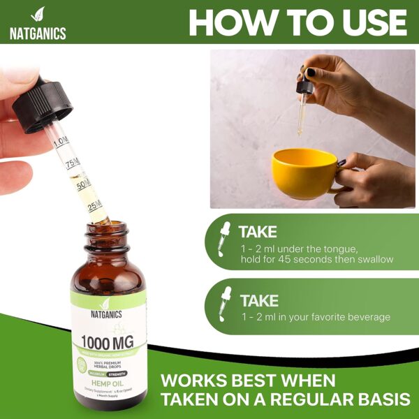Organic Hemp Oil 1000mg - Ultra Premium Hemp Oil Drops 1000mg - Natural Hemp Oil Extract Tincture - Non-GMO Ultra-Pure CO2 Extracted Drops - Omega Fatty Acids 3 6 9 - Organically Grown & Made in USA - Image 9