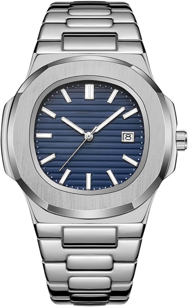 BARAMON Wrist Watches for Men, Nautilus Stainless Steel Quartz Movement Date Luxury Diamond Style Men's Luminous Hands Casual Business Watches