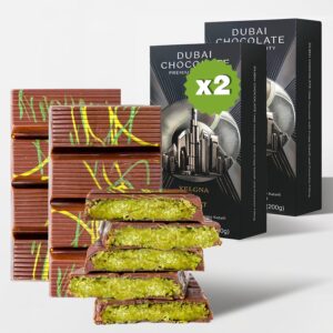 Dubai Chocolate Bar Pistachio I Viral Chocolate Bar with Pistachio Cream and Kataifi, Pack of 2 (2 Bars of 7.05 oz (200gr) Dubai Chocolate Bars, Total of 14.1 oz (400g))