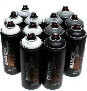 Montana BLACK 400ml Set of 12 Graffiti Street Art Mural Spray Paint (Grey Scale)