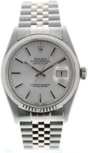 Rolex Men's Datejust 16014 Jubilee Band Silver Stick Dial 18k Gold Fluted Bezel (Certified Preowned)