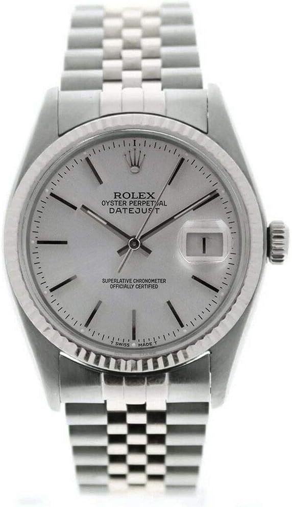 Rolex Men's Datejust 16014 Jubilee Band Silver Stick Dial 18k Gold Fluted Bezel (Certified Preowned)