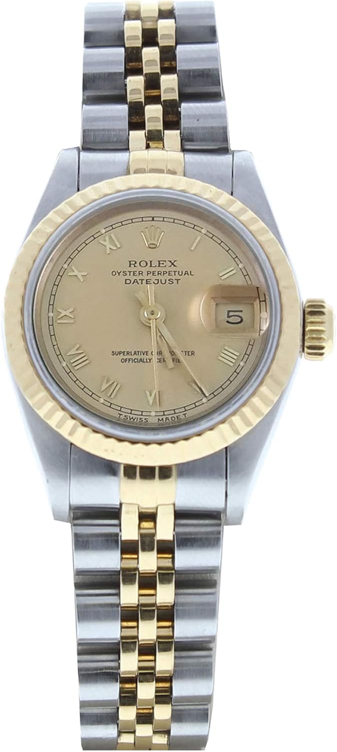 Rolex Ladys Automatic Datejust Watch 69173 Champagne Roman Dial & 18k Gold Fluted Bezel (Certified Preowned)