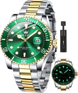 OLEVS Luxury Watches for Men Big Face Stainless Steel Business Dress Analog Quartz Watch with Day Waterproof Luminous Mens Wrist Watch