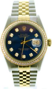 Rolex Mens Datejust 16013 36mm Steel & Gold Datejust Custom Added Blue Diamond Dial & Custom 1CT Diamond Bezel (Certified Preowned)