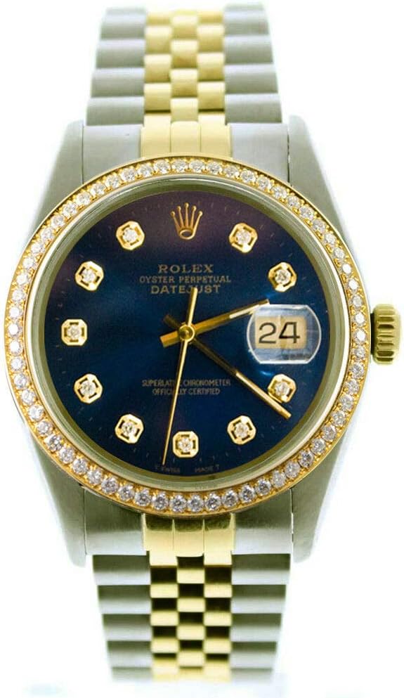 Rolex Mens Datejust 16013 36mm Steel & Gold Datejust Custom Added Blue Diamond Dial & Custom 1CT Diamond Bezel (Certified Preowned)