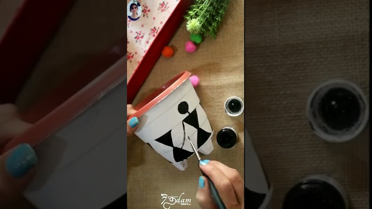 WARLI art se kaise decor kre plant pot 🤩 #warliart #decoration #pot #paintart #diy #youtube #viral