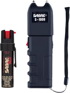 SABRE Pepper Spray & 3-in-1 Stun Gun with Flashlight and Anti-Grab Bar Technology, Self Defense Kit, 35 Bursts, 10 Ft (3 m) Range, 120 Lumens LED Light, Rechargeable Battery (Set of 2)