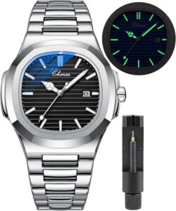 Gosasa Fashion Men's Watches Date Business Watch Stainless Steel Luxury Style Luminous Quartz Waterproof Analog Display Male Wristwatch