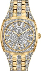 Bulova Men's Crystal Phantom 3-Hand Date Quartz Cushion Shaped Case Watch, Pave Crystal Dial, 40mm