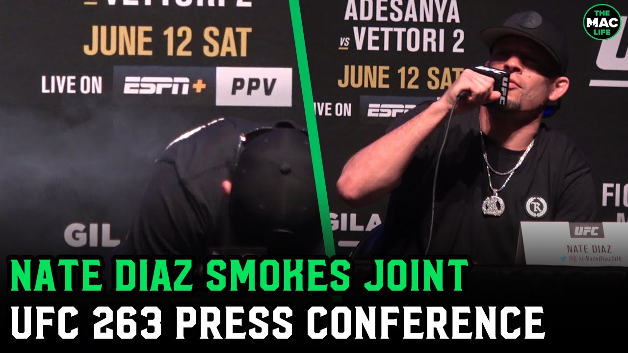 Nate Diaz smokes joint at UFC 263 press conference; Offers Brandon Moreno a toke
