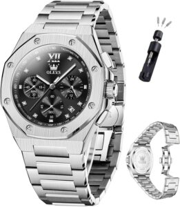 OLEVS Mens Watches Octagonal Luxury Stainless Steel Dress Watches for Men Quartz Analog Large Face Luminous Relojes para Hombres
