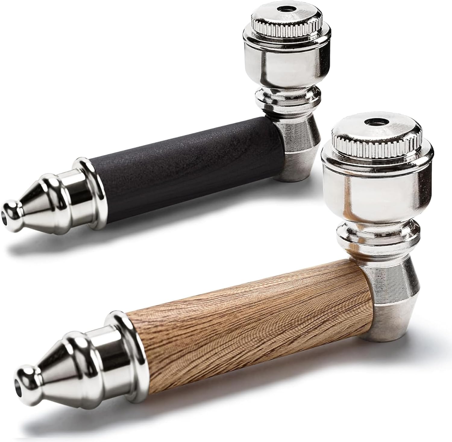 Tobacco Pipe Set for Men, 2-Pack Metal Pipe with Dual-Layer Heat-Resistant Handle, Travel Pipe Kit with Glass Bottle, Steel Tool & Carbon Fiber Pouch, Compact Pipe Accessories Gift Set