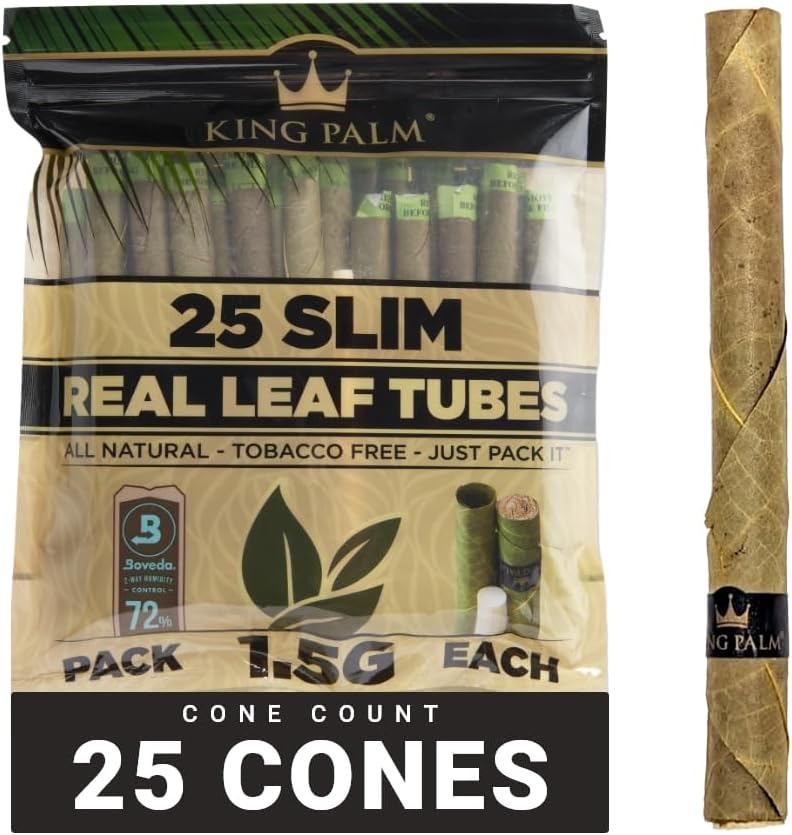 King Palm Slim Size Natural Pre Wrap Palm Leafs (1 Pack of 25, 25 Rolls Total) – Pre Rolled Cones – All Natural Cones – Corn Husk Filter – Preroll Cones – Prerolled Cones with Filter – Organic Cones