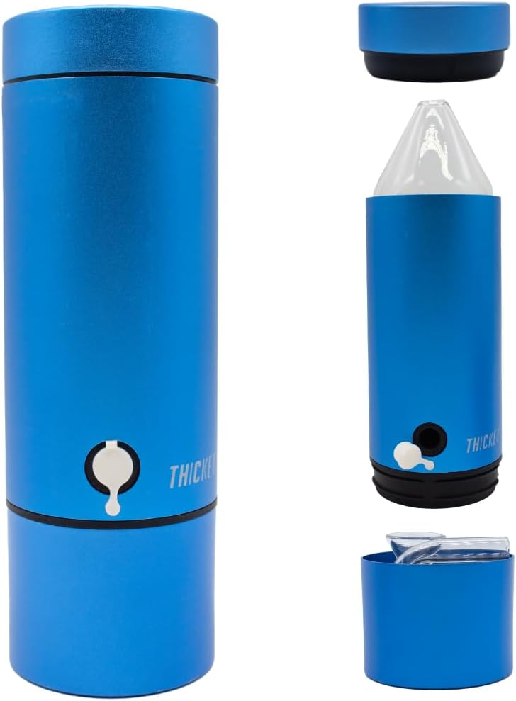 All-In-One Portable Smell-Proof Water Bottle Set for Travel- Premium Glass, Silicone, and Aluminum Hookah, Replaceable Accessories Part, Concealable Water Bottle Style Hookah for Smoker (Blue)