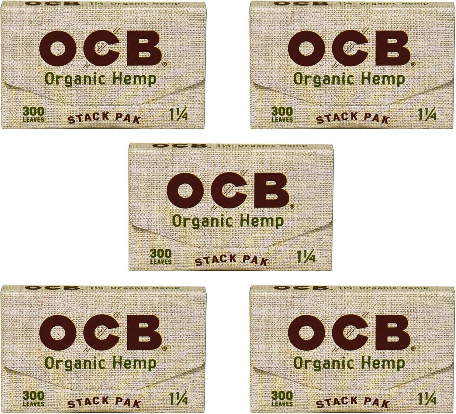 OCB – 1 1/4″ Organic Rolling Papers Stack Pack – 5 Pack of 300 Papers Each