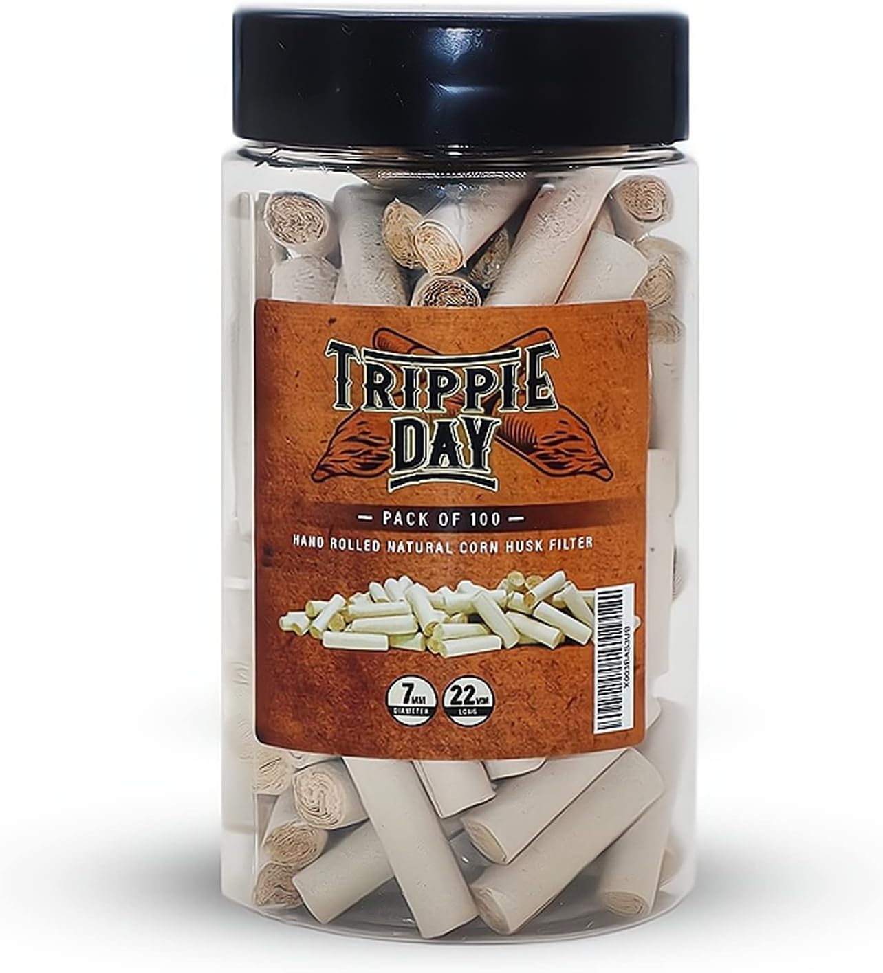 Trippie Day Corn Husk Filter Tips | 100 Pack | Pre Rolled Filter Tips for a Smoother Draw | 7mm x 22mm