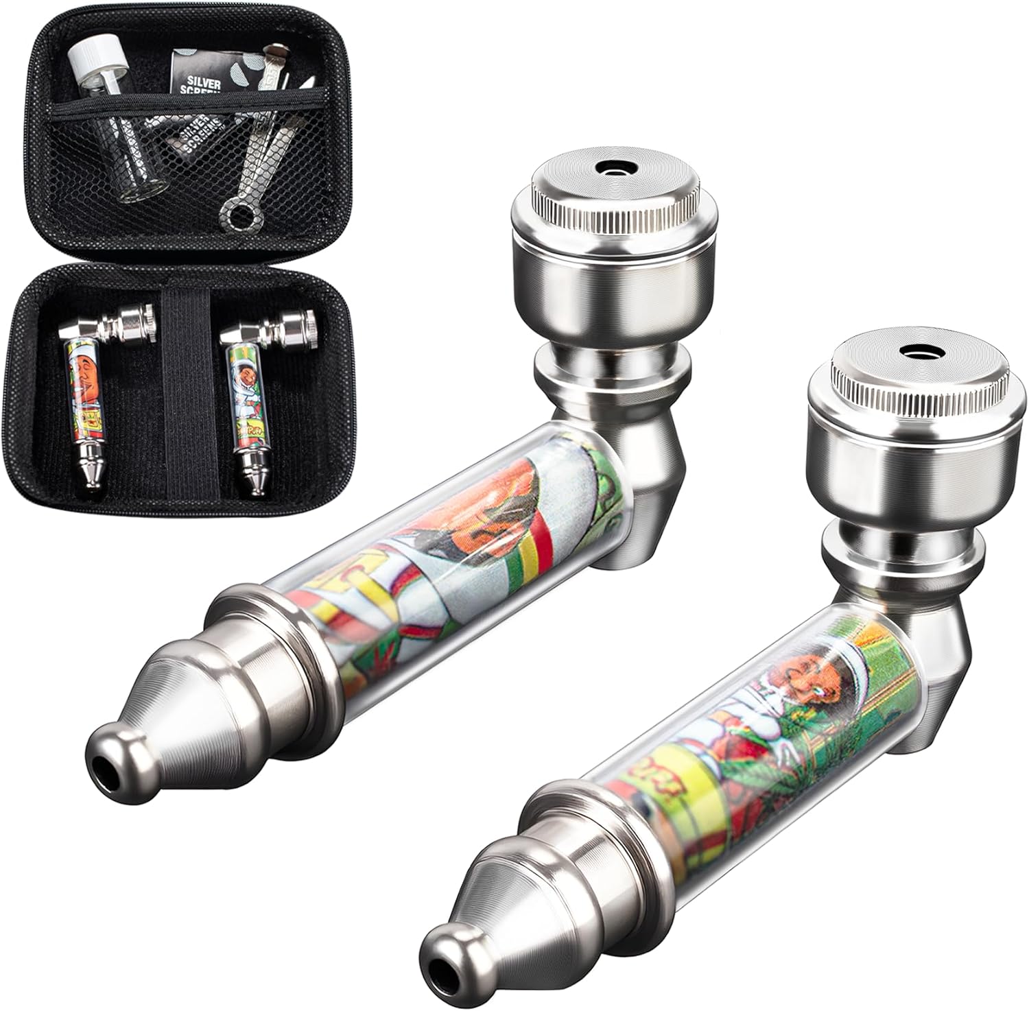 Tobacco Pipe Set –Portable Detachable Smoking Pipe, Travel Pipe Kit with Glass Bottle, Steel Tool & Carbon Fiber Pouch, Compact Pipe Accessories Gift Set