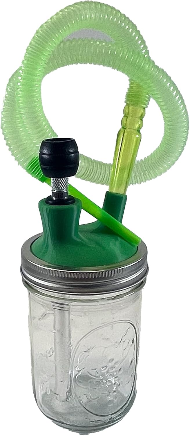 Hookah EZ Clean Mason Jar Set Hand pipe made Handcrafted Glass Set Large Shisha Smoking Kit Gift Set Lounge Decor Mason Jar Hand made (Ggreen)