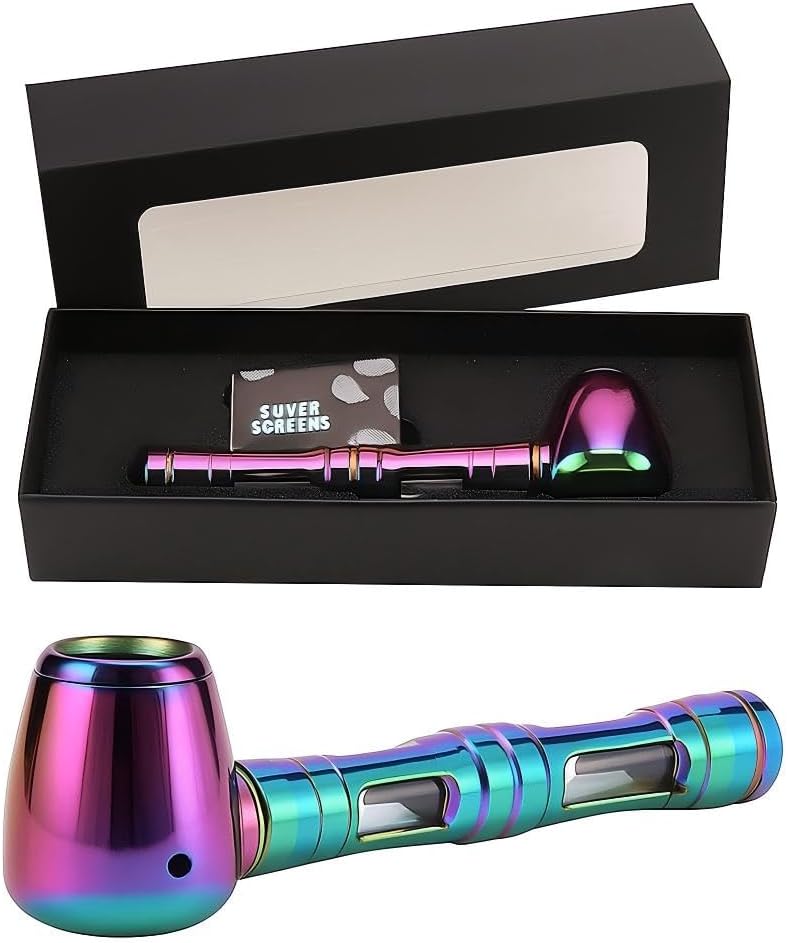 Tobacco Pipe 4.6 Inch Detachable Portable Aluminum Alloy Pipe for Smoking, Classic Traditional Design, with Box(Rainbow)