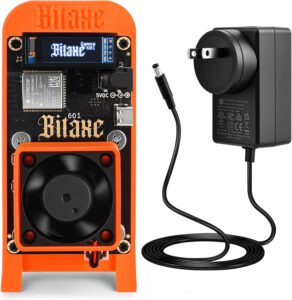 Bitaxe Gamma 601 Bitcoin Miner, Open Source Solo BTC Mining Machine, BM1370 ASIC Chip, 1TH/s - 1.2TH/s SHA-256, 2.4G WiFi, Home Crypto Miner, incl. 5V Power Supply & Stand, AxeOS, Orange