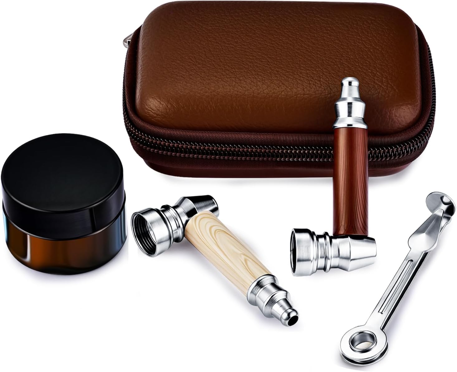 Tobacco Pipe Set,2pcs Realistic Wood Grain Tobacco Pipes with Cleaner Tamper Tool and Storage Jar