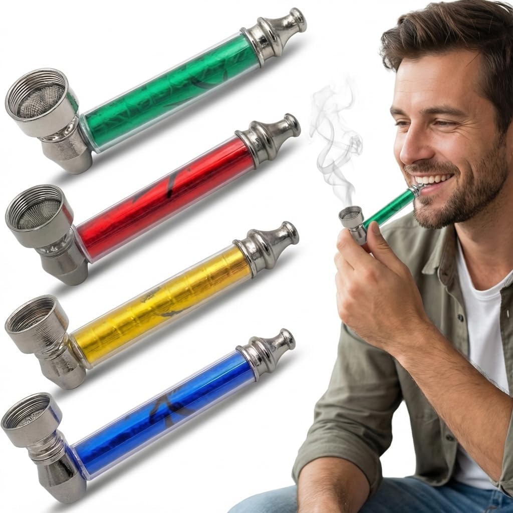 Tobacco Pipe Set for Smoking: 4pcs Colorful Tobacco Pipes for Home Use and Travel – Gift for Smokers & Collectors