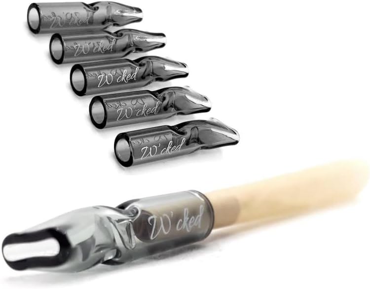 Reusable Glass Tips, Glass FilterTips, Reusable Mouthpiece Filters, W’cked 5 Pack (Black)